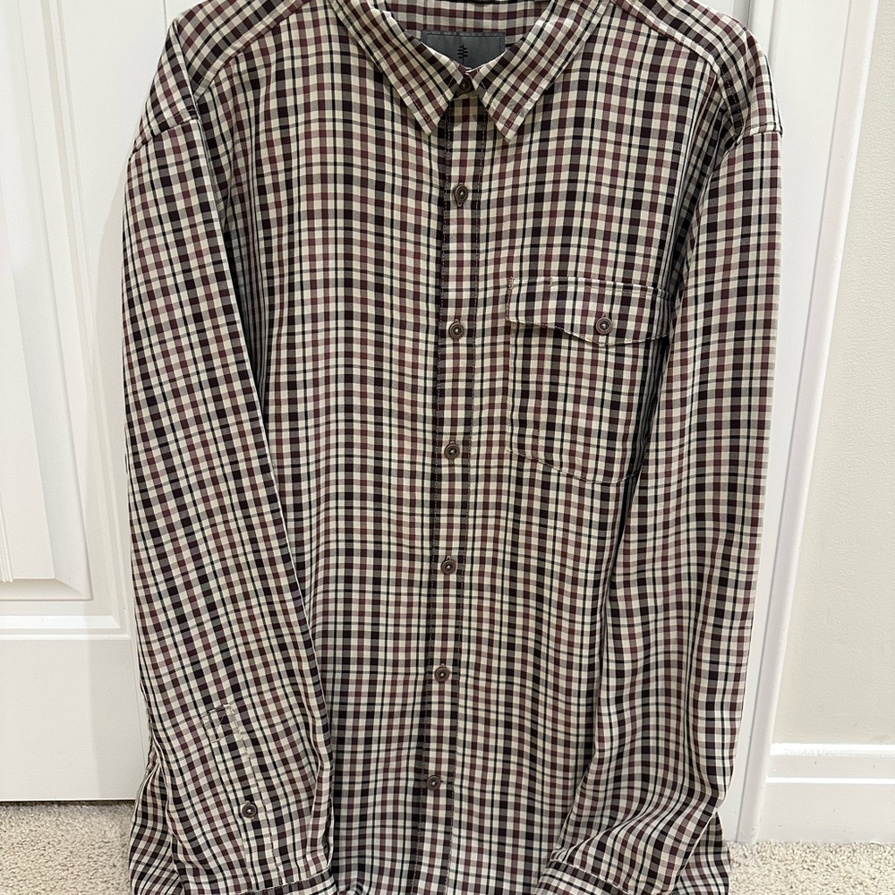 Royal Robbins Burgundy and Cream Checkered Shirt XXL